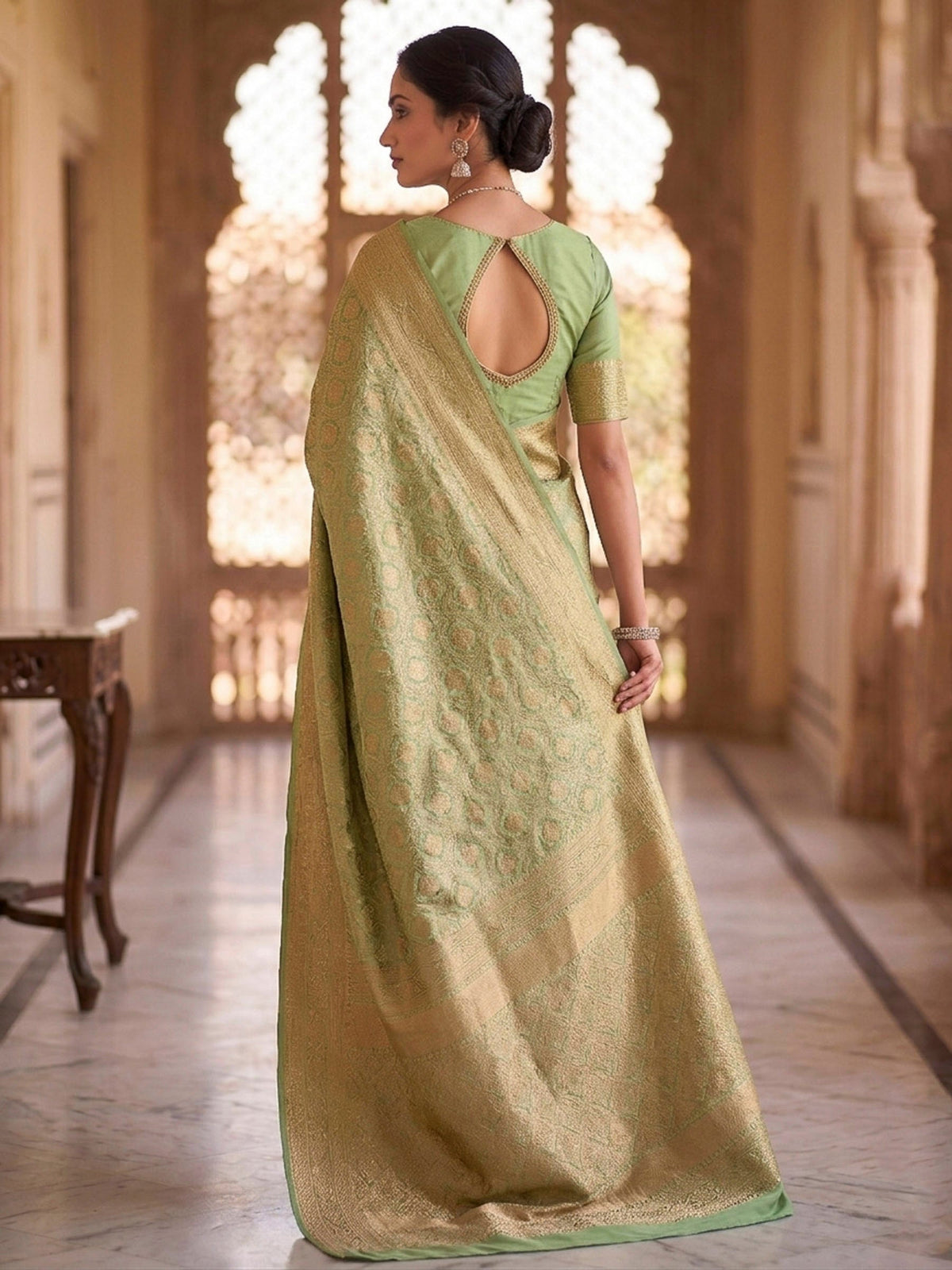 Pista Green Woven Design Art Silk Kanjivaram Saree