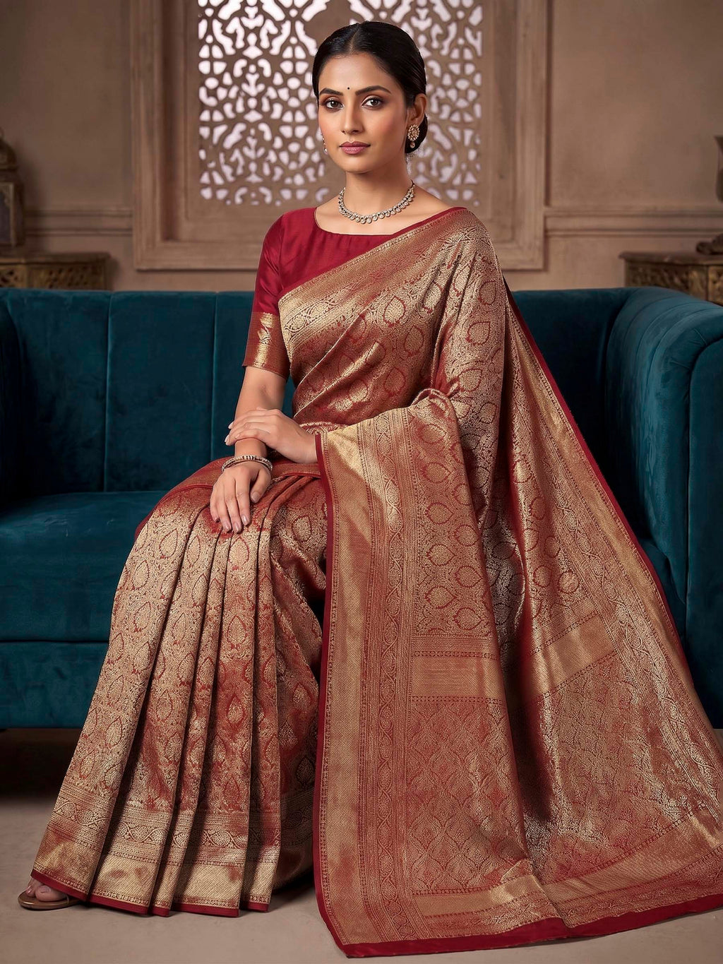 Red Woven Design Art Silk Kanjivaram Saree