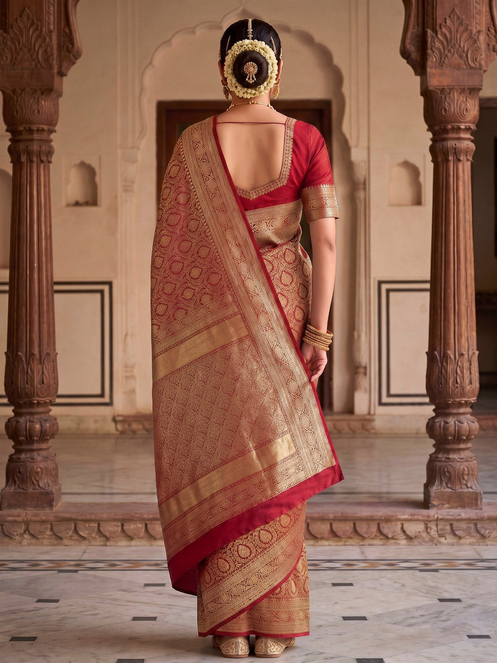 Red Woven Design Art Silk Kanjivaram Saree
