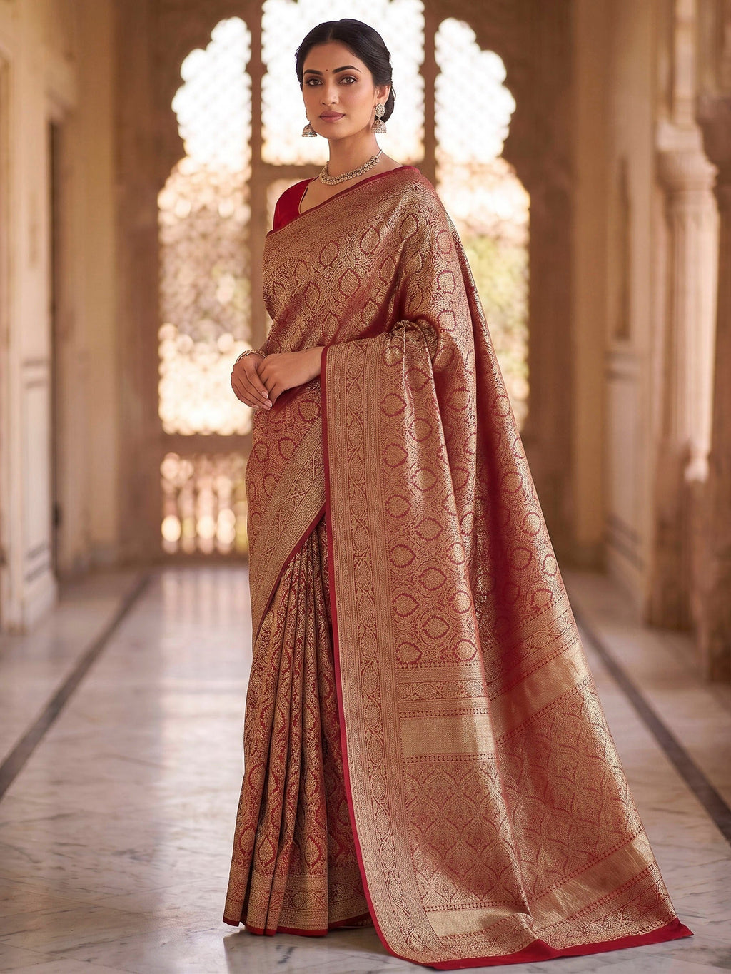Red Woven Design Art Silk Kanjivaram Saree