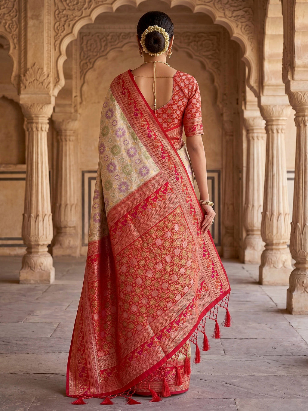 Beige Woven Design Art Silk Kanjivaram Saree