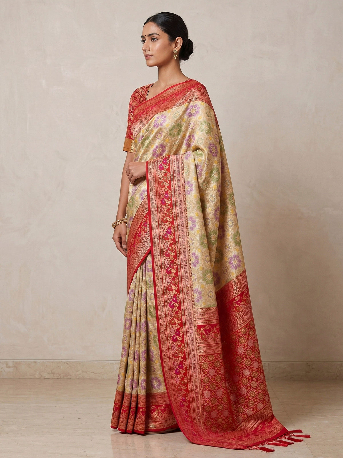 Beige Woven Design Art Silk Kanjivaram Saree