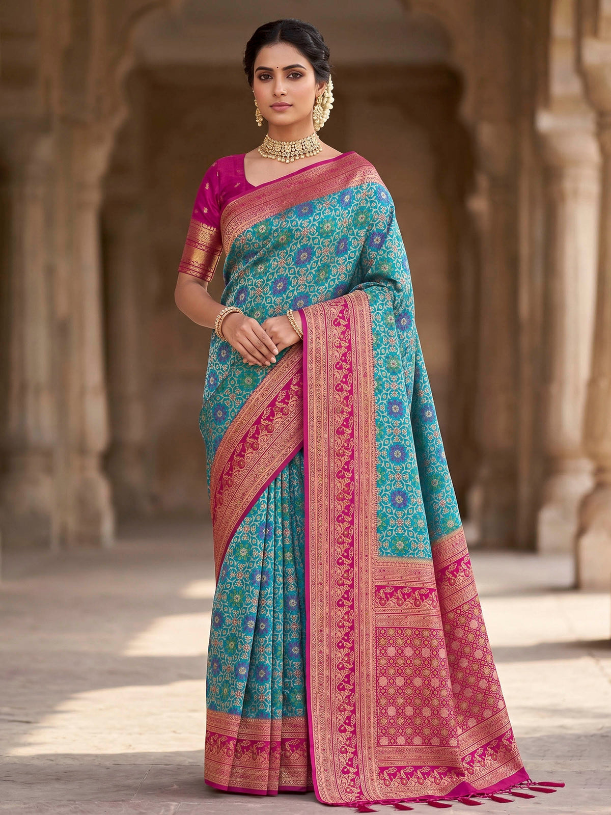 Firozee Woven Design Art Silk Kanjivaram Saree