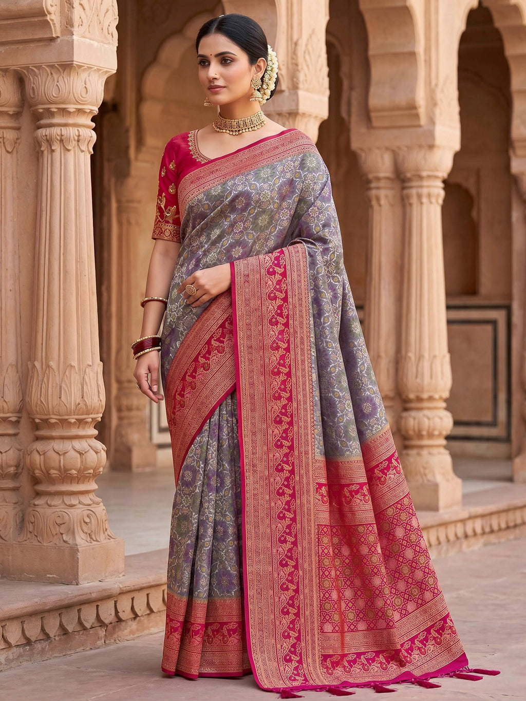 Grey Woven Design Art Silk Kanjivaram Saree