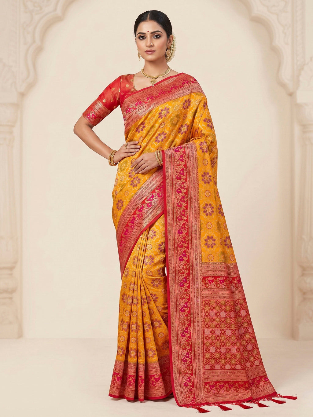 Mustard Woven Design Art Silk Kanjivaram Saree