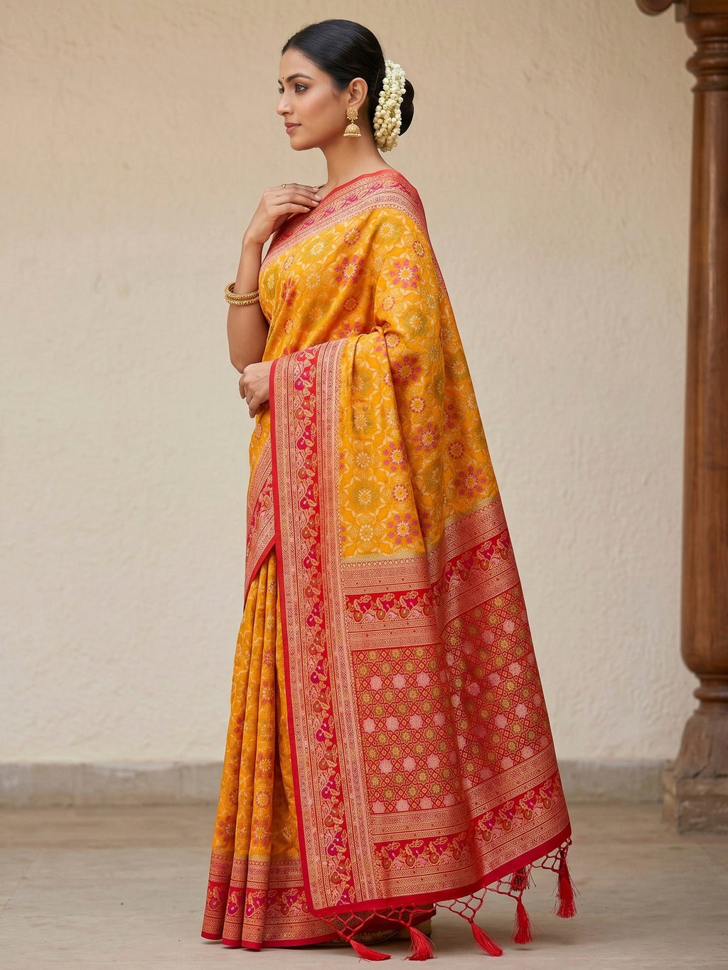 Mustard Woven Design Art Silk Kanjivaram Saree