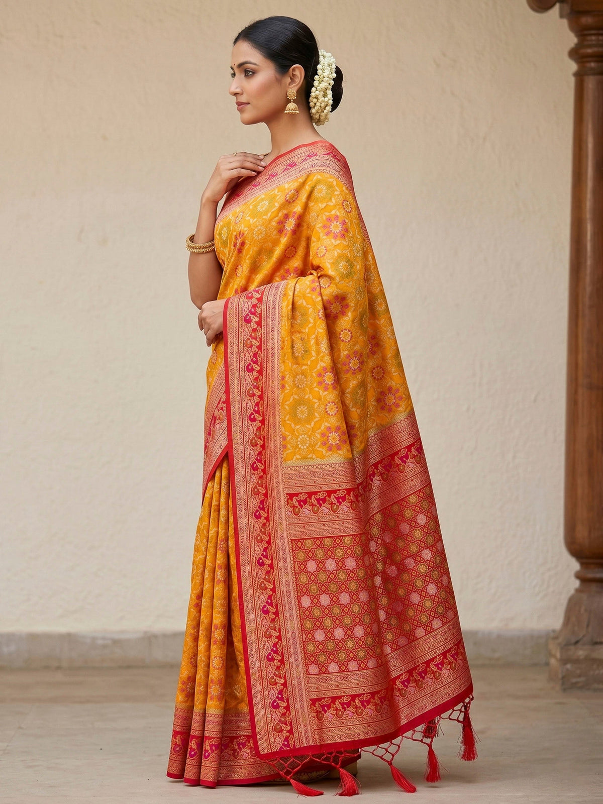 Mustard Woven Design Art Silk Kanjivaram Saree