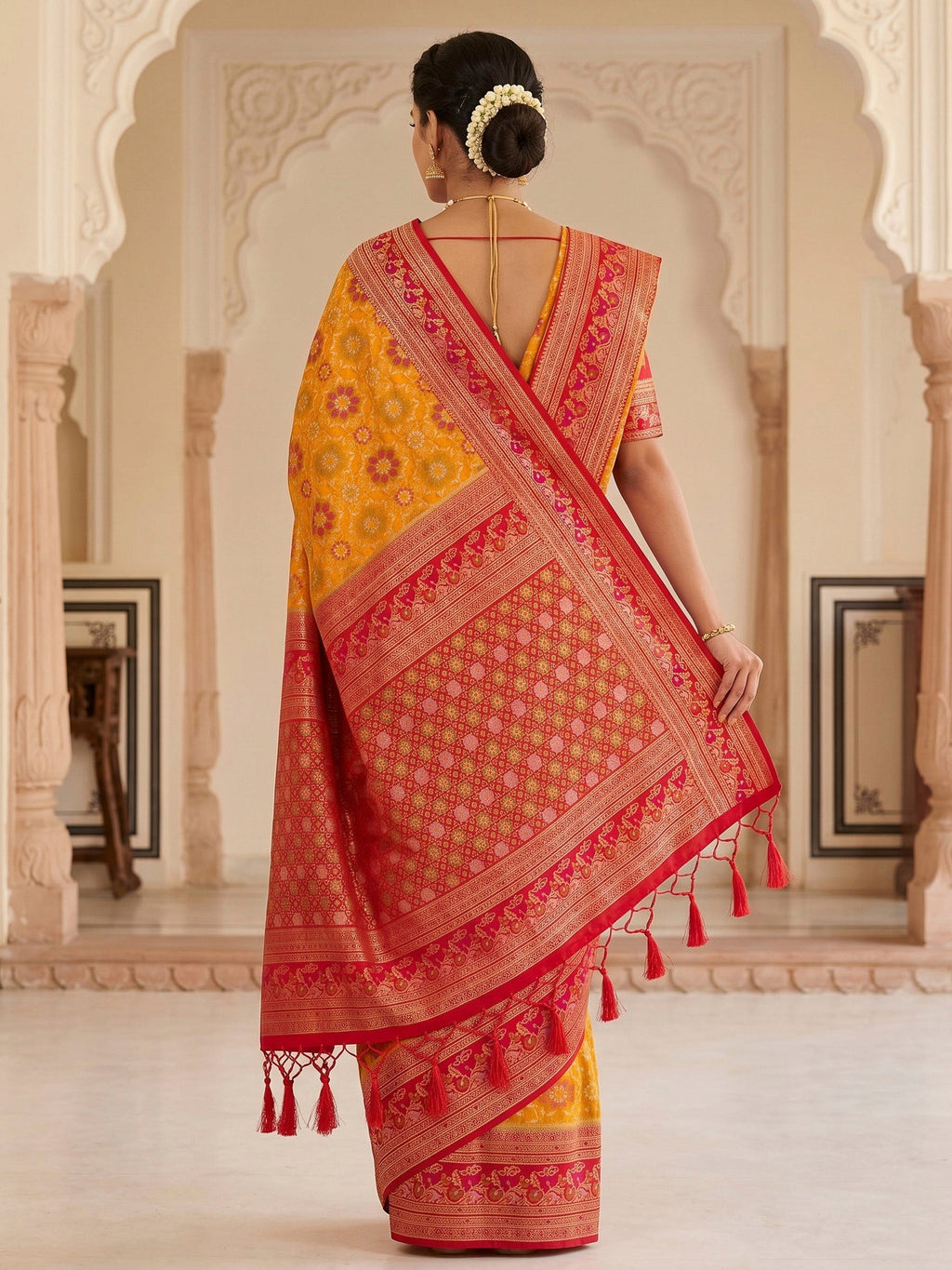 Mustard Woven Design Art Silk Kanjivaram Saree