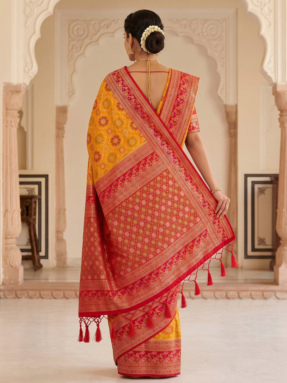 Mustard Woven Design Art Silk Kanjivaram Saree