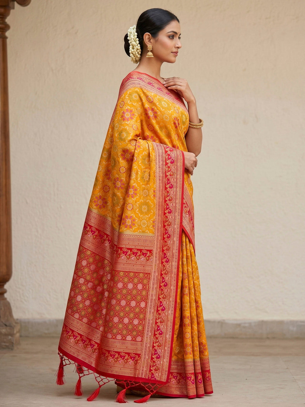 Mustard Woven Design Art Silk Kanjivaram Saree