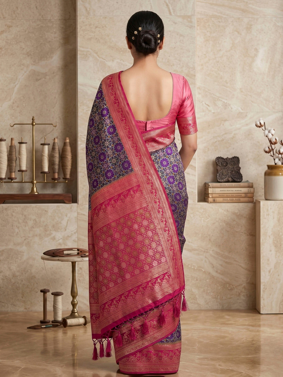 Navy Blue Woven Design Art Silk Kanjivaram Saree
