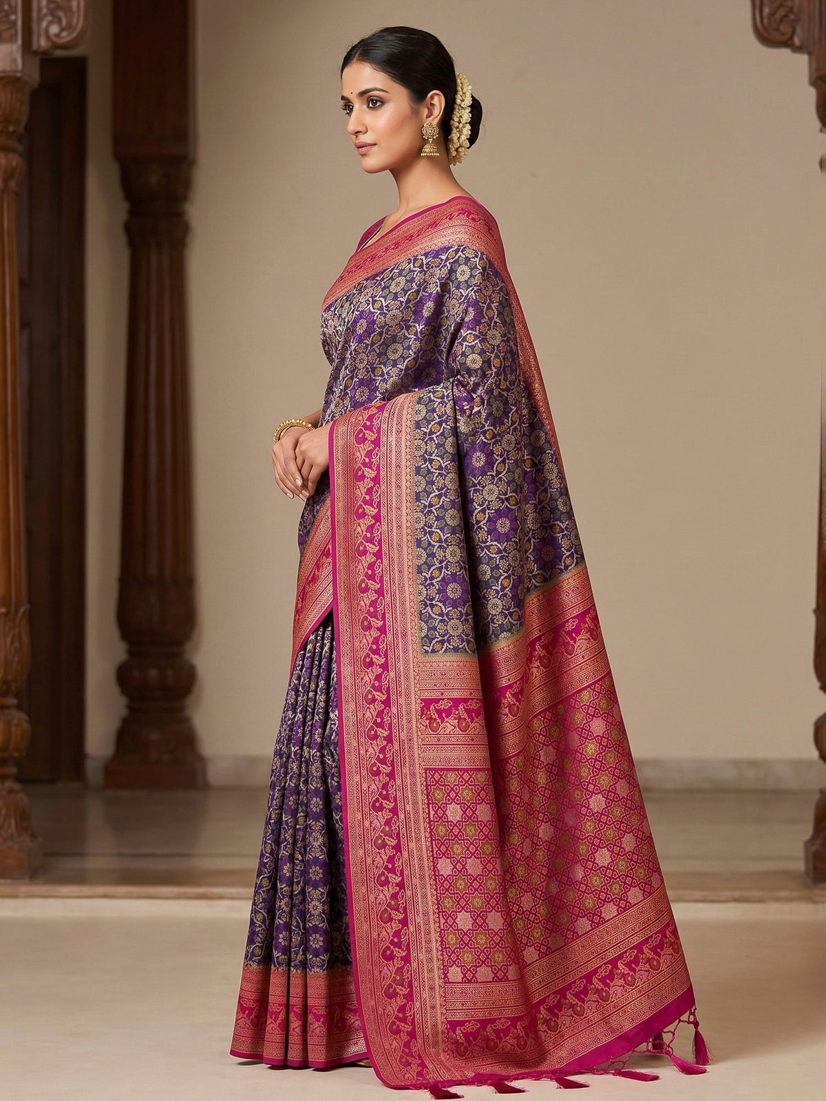 Navy Blue Woven Design Art Silk Kanjivaram Saree