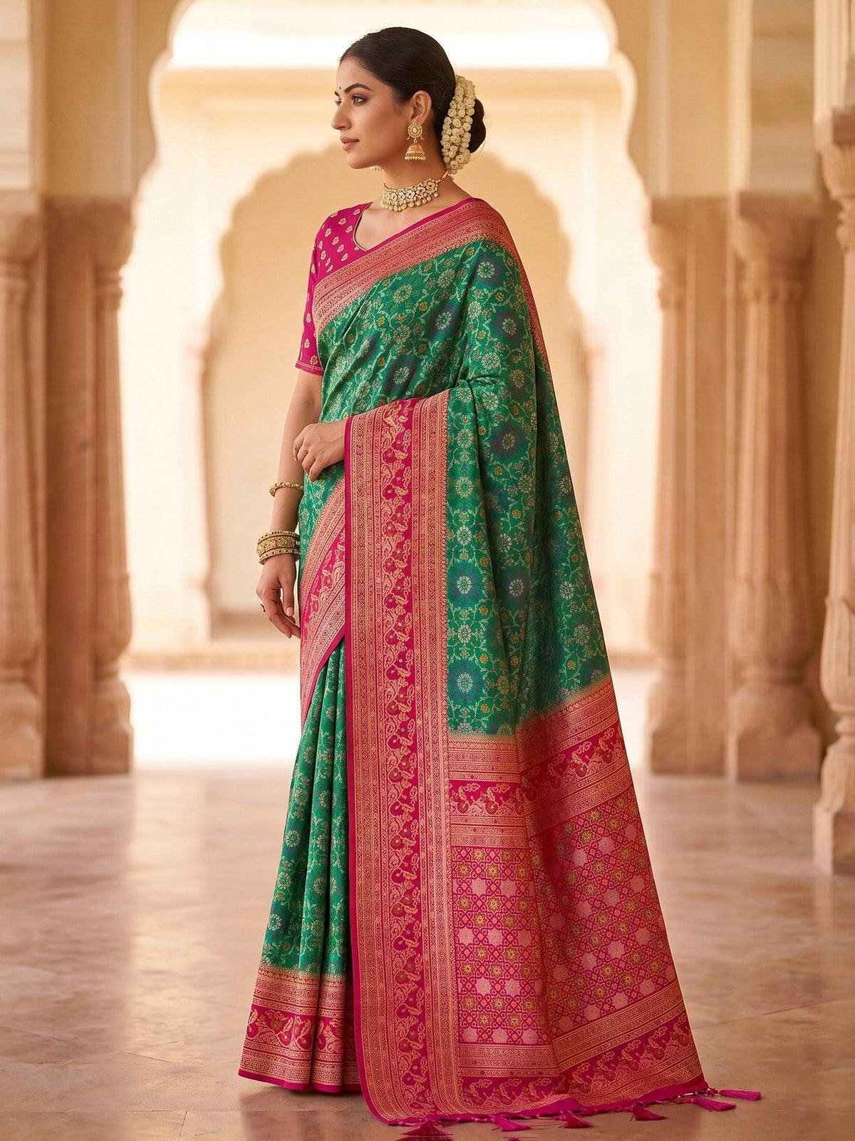 Rama Green Woven Design Art Silk Kanjivaram Saree