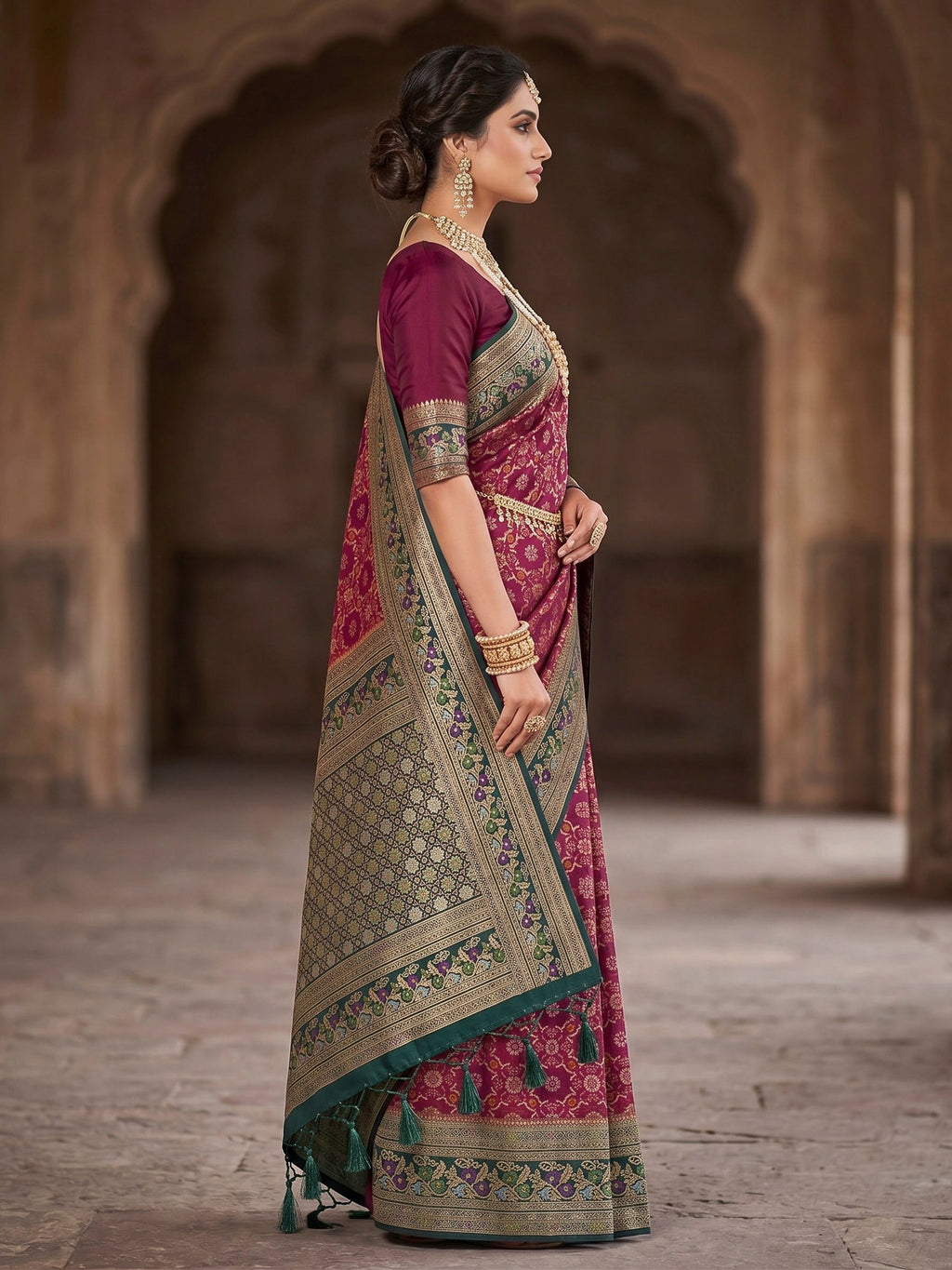 Wine Woven Design Art Silk Kanjivaram Saree