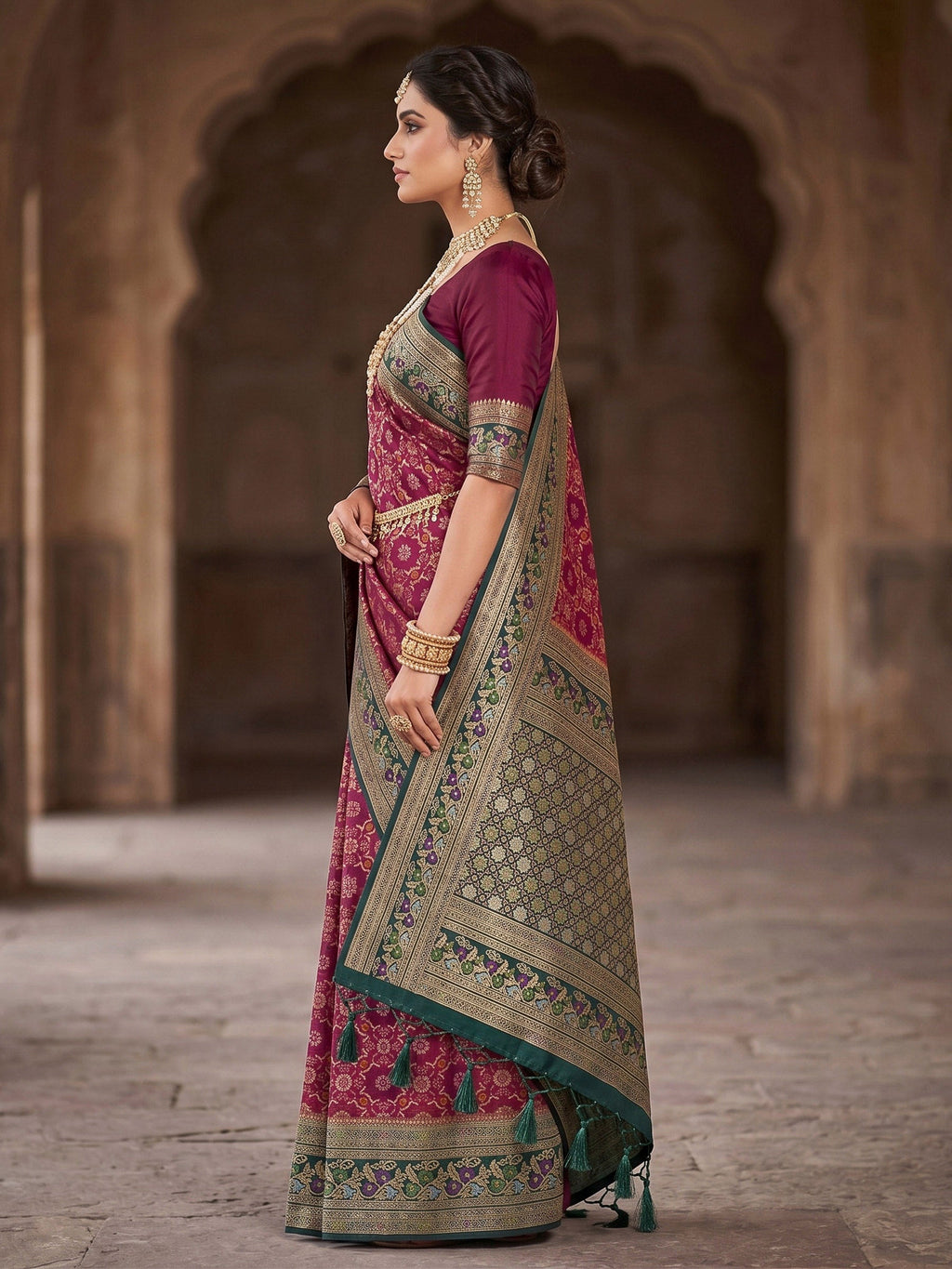 Wine Woven Design Art Silk Kanjivaram Saree
