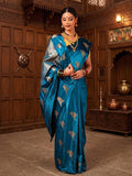 Dark Blue Woven Design Crape Saree