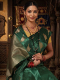 Dark Green Woven Design Crape Saree