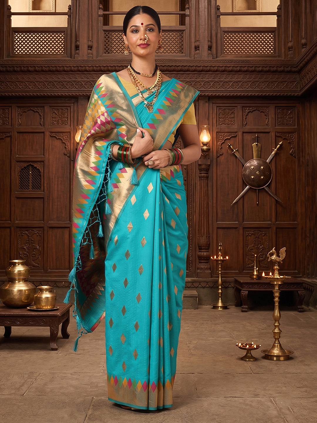 Dark Blue Woven Design Dola Silk Saree