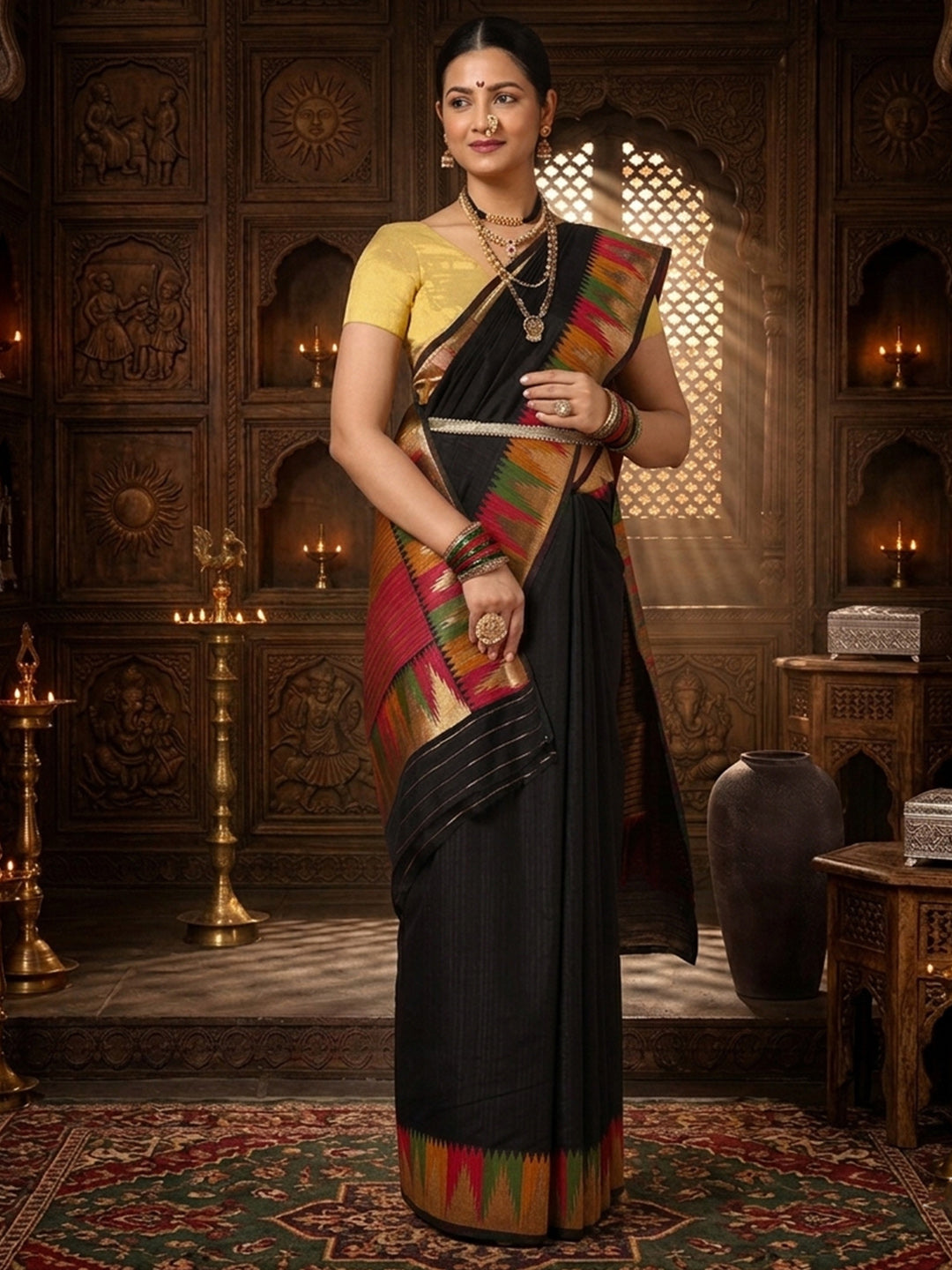 Black Woven Design Dola Silk Saree