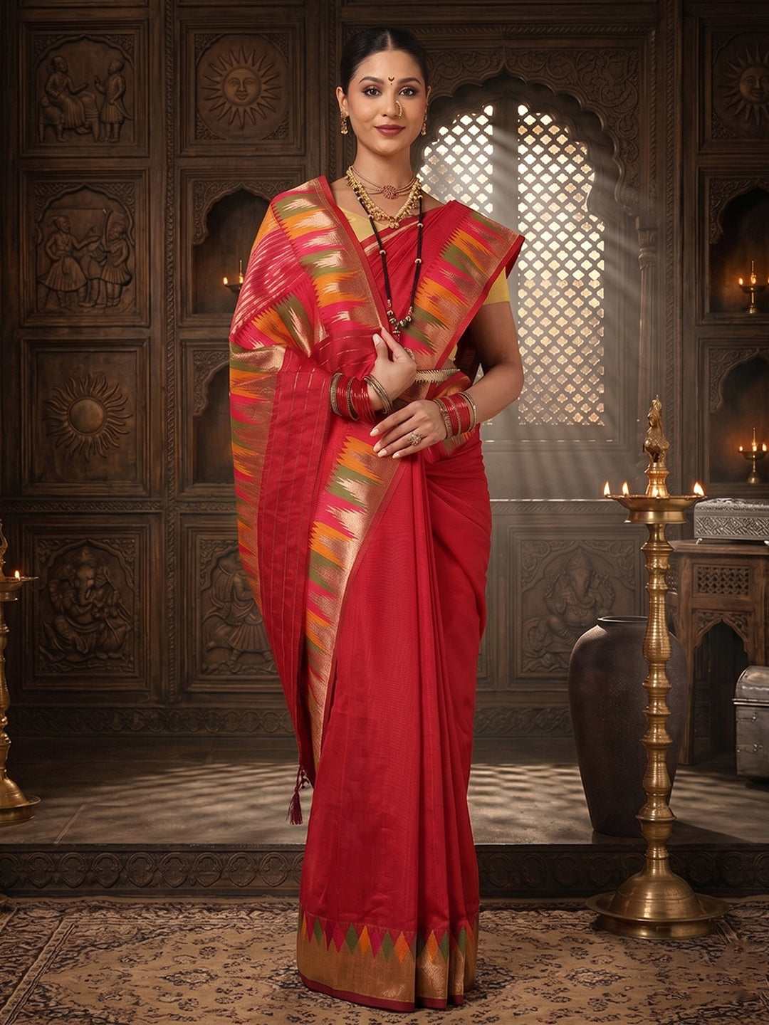 Red Woven Design Dola Silk Saree