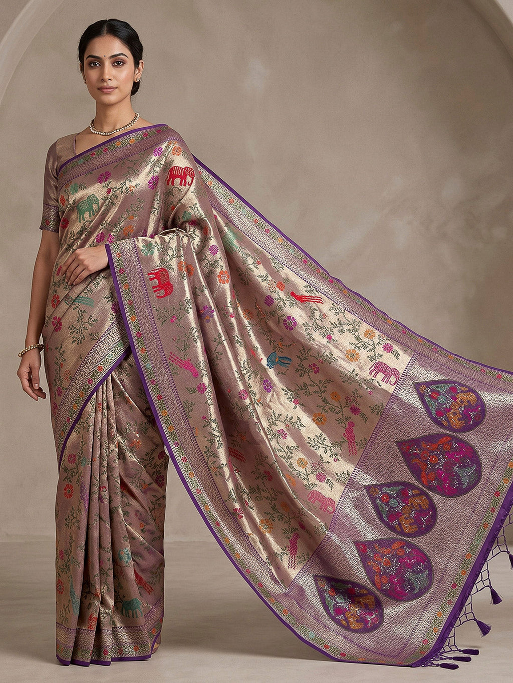 Purple Art Silk Woven Saree