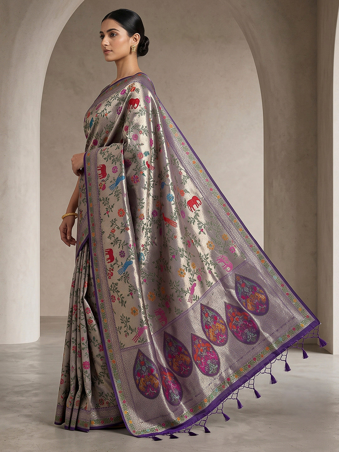 Purple Art Silk Woven Saree