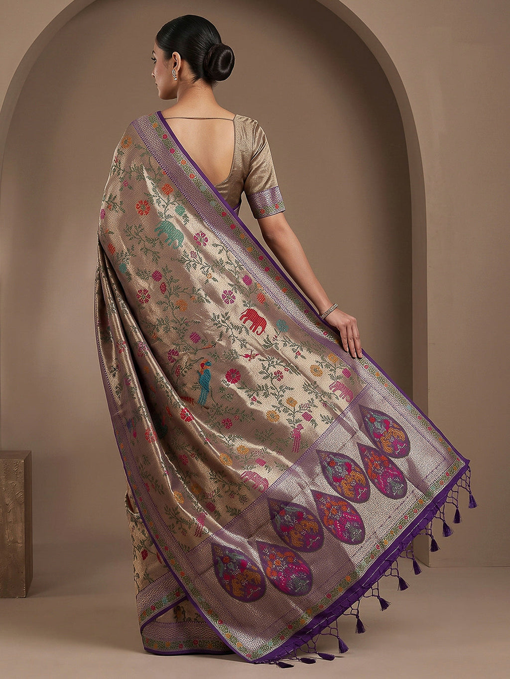 Purple Art Silk Woven Saree