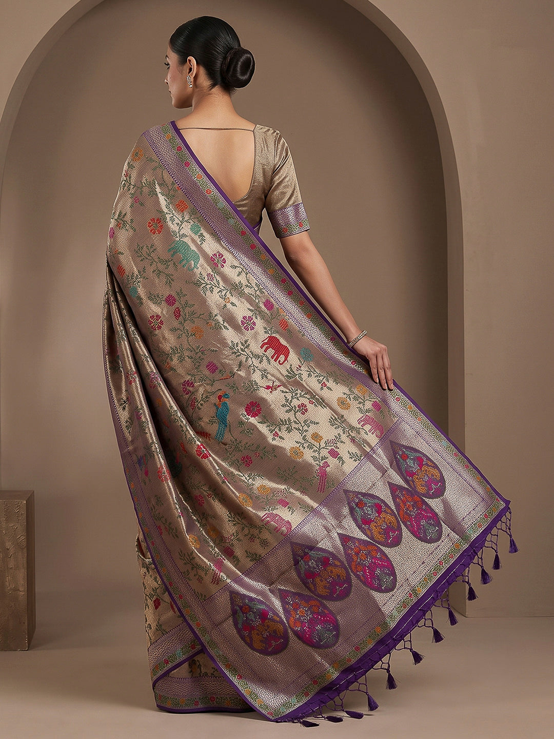 Purple Art Silk Woven Saree