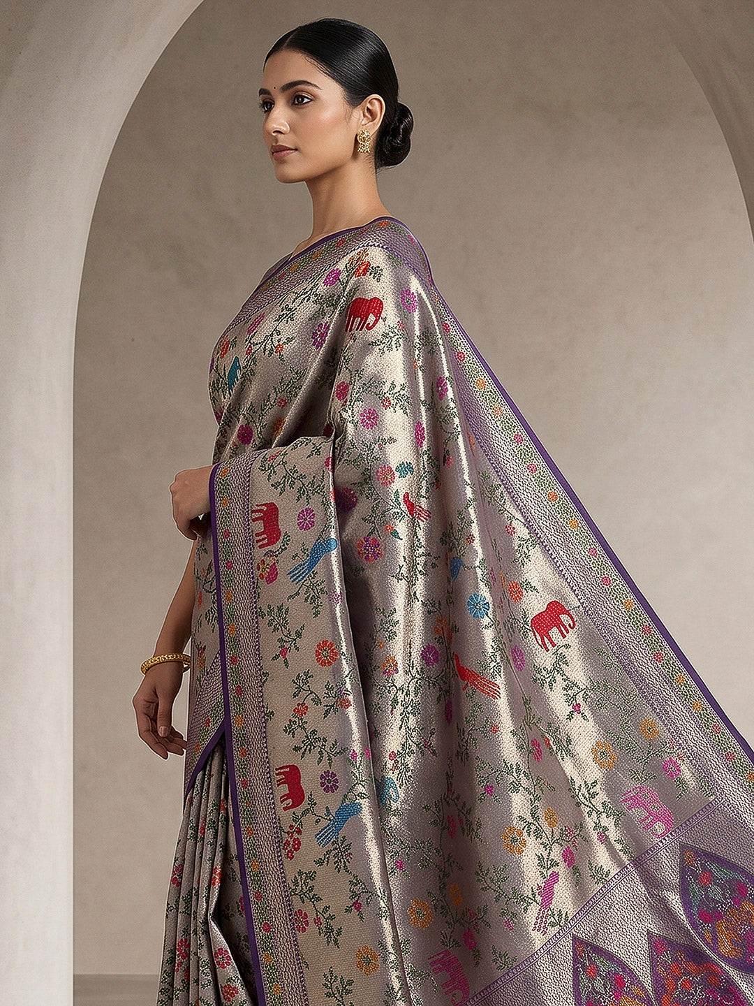 Purple Art Silk Woven Saree