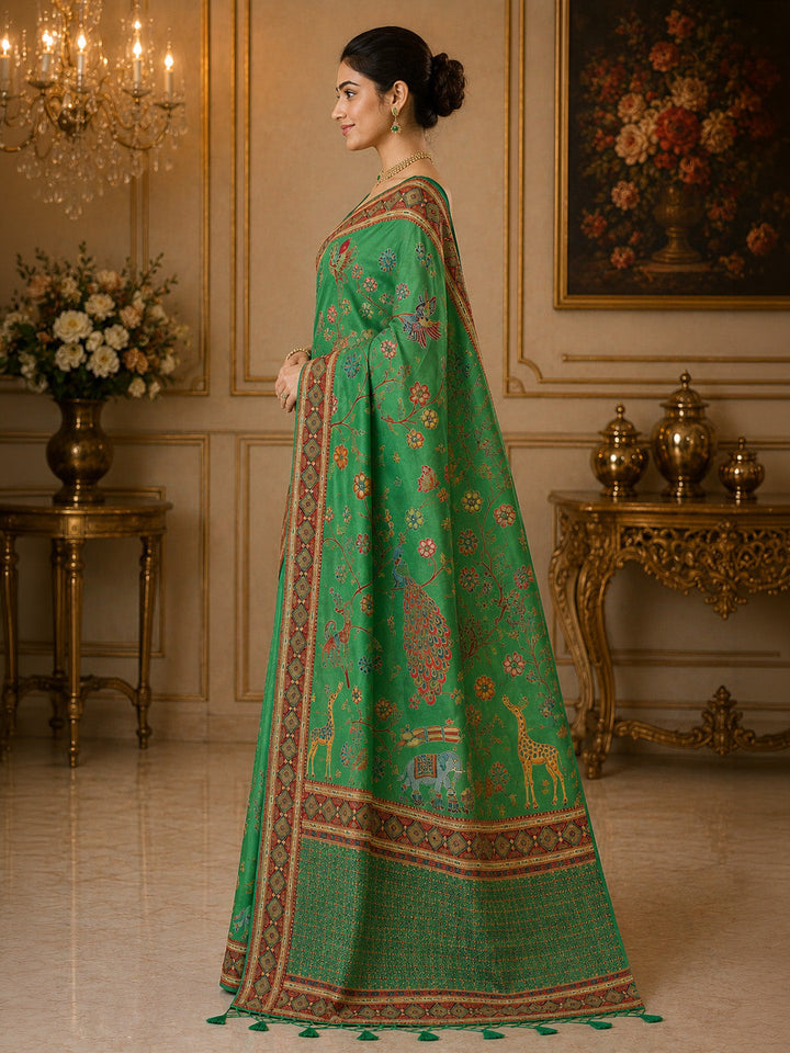 Rama Green Printed Art Silk Saree