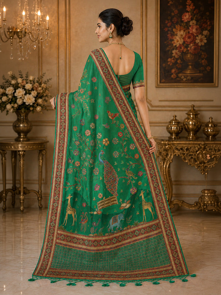Rama Green Printed Art Silk Saree