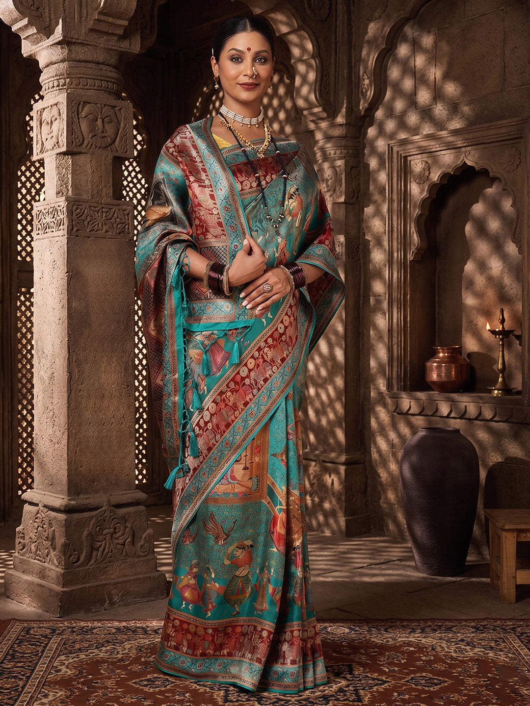 Dark Blue Woven Design Viscoris Saree