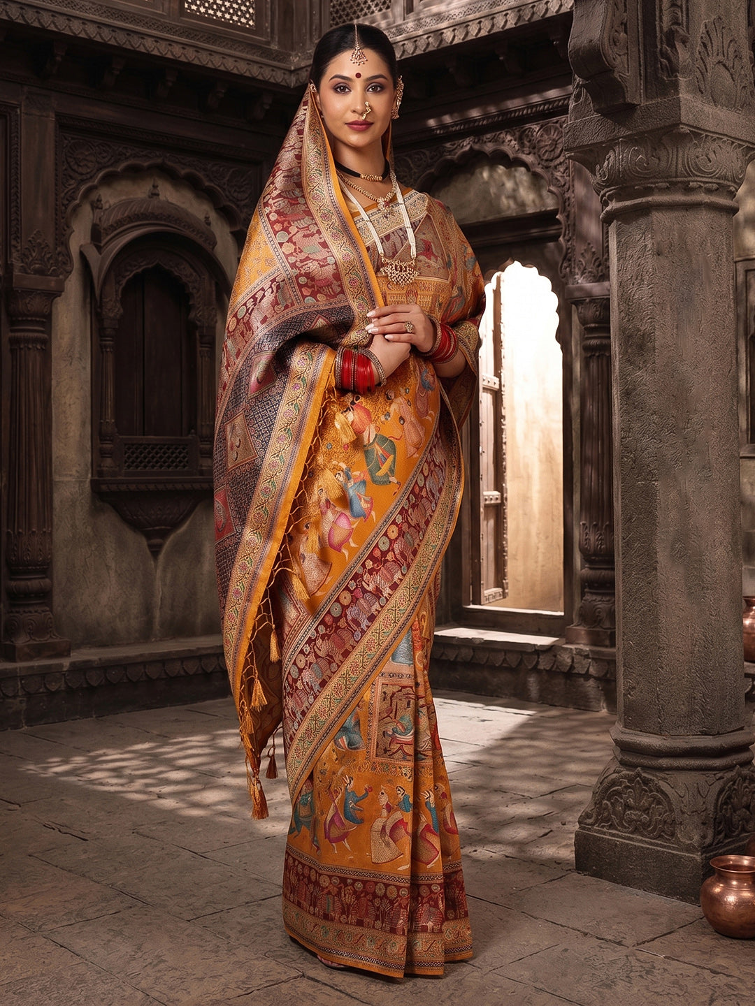 Mustard Woven Design Viscoris Saree