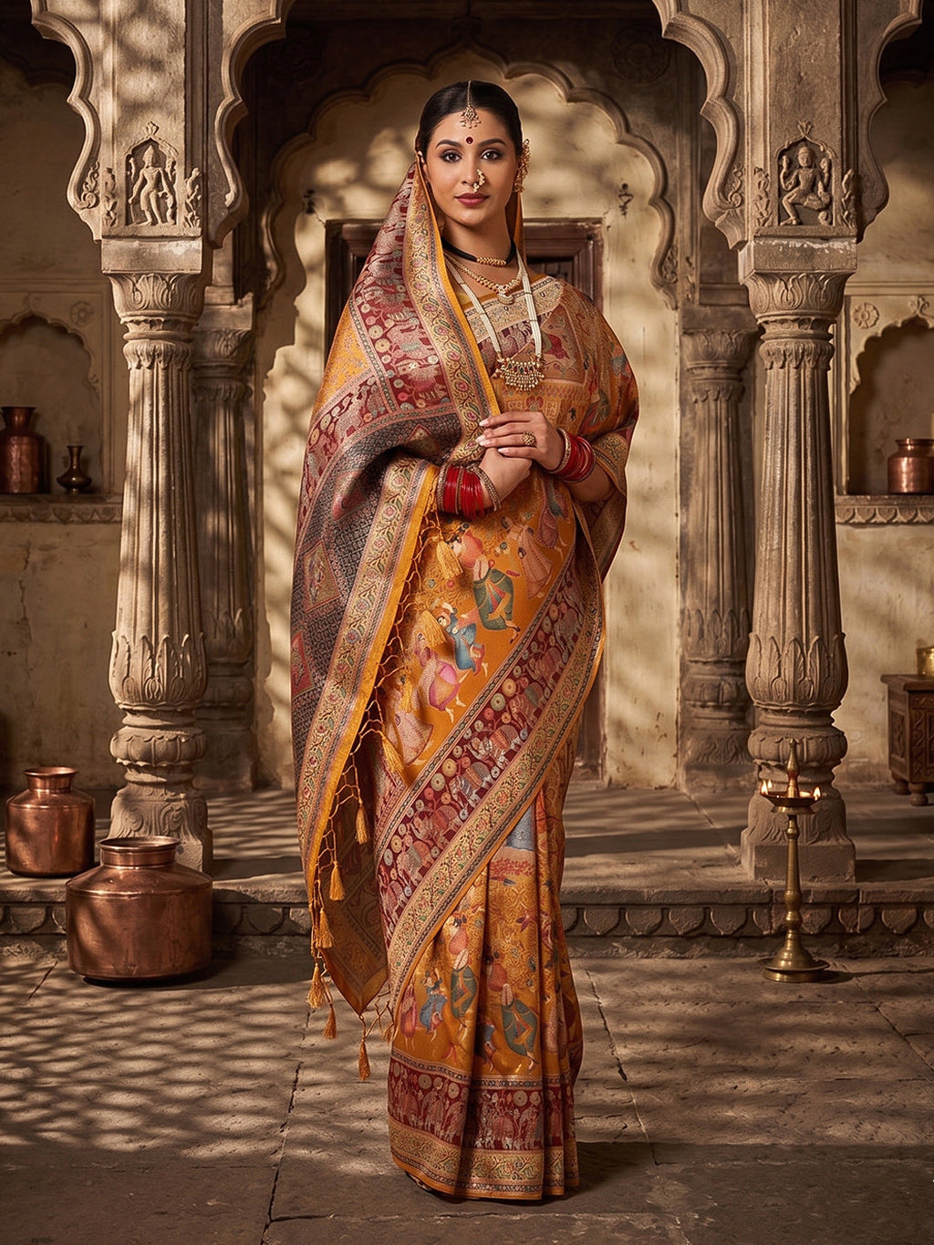 Olive Woven Design Viscoris Saree