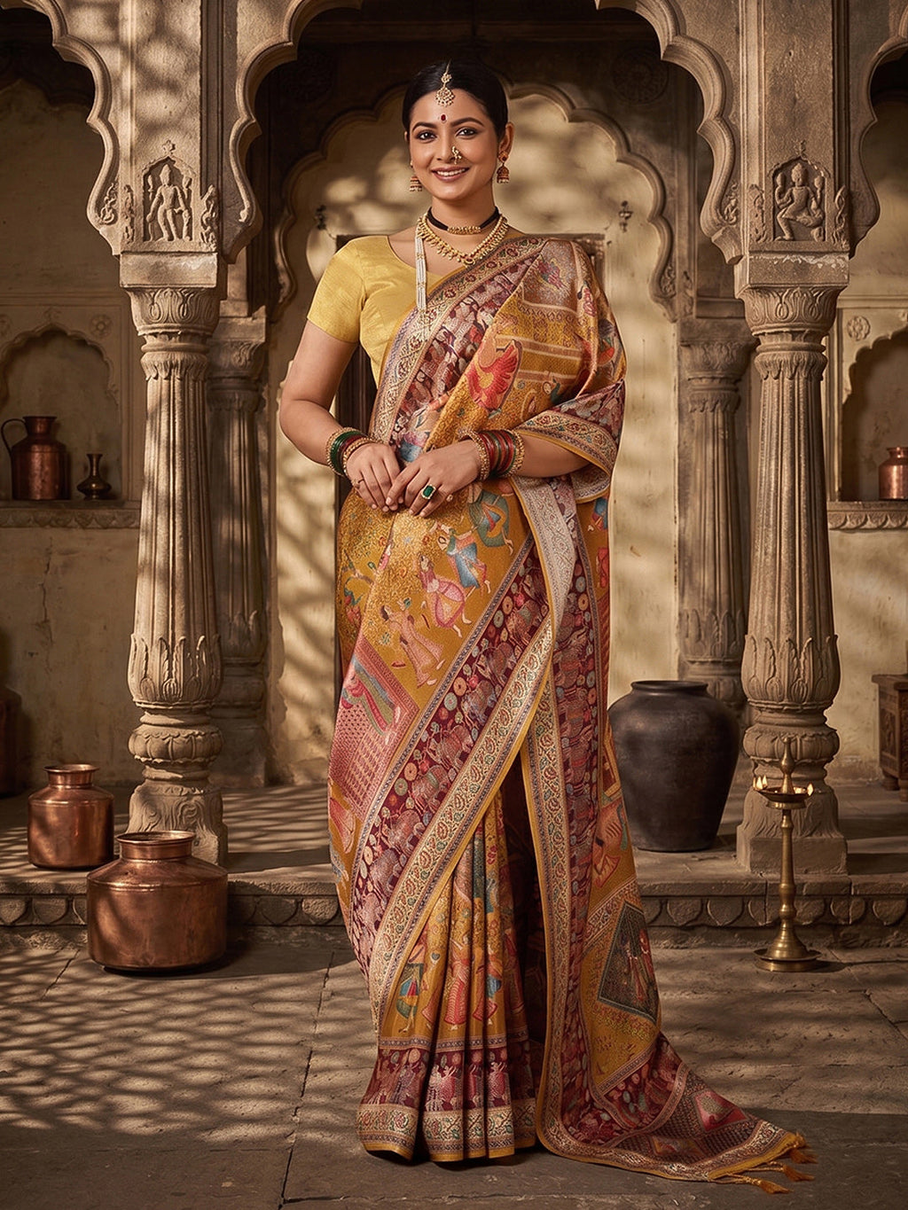 Olive Woven Design Viscoris Saree
