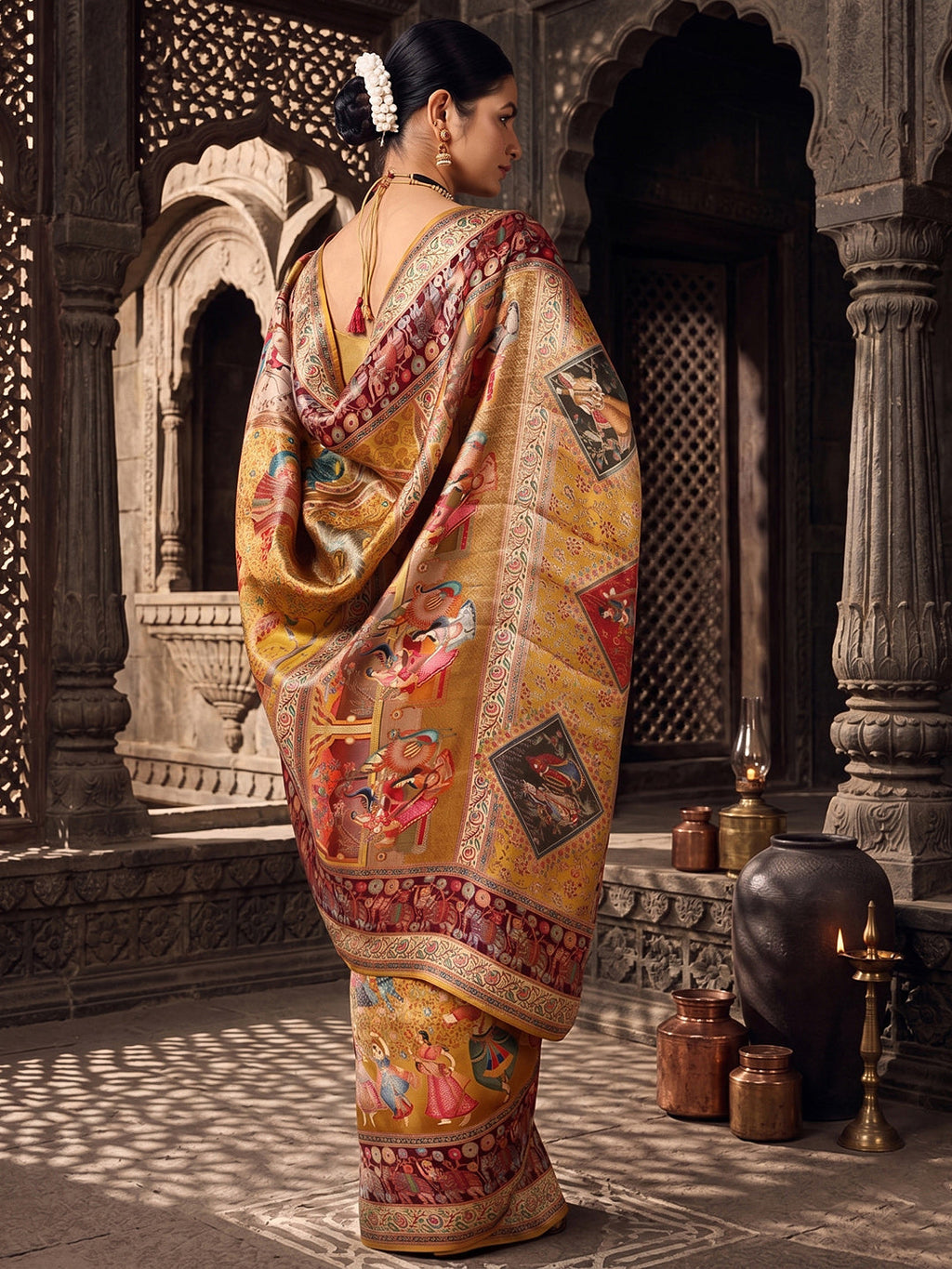 Olive Woven Design Viscoris Saree