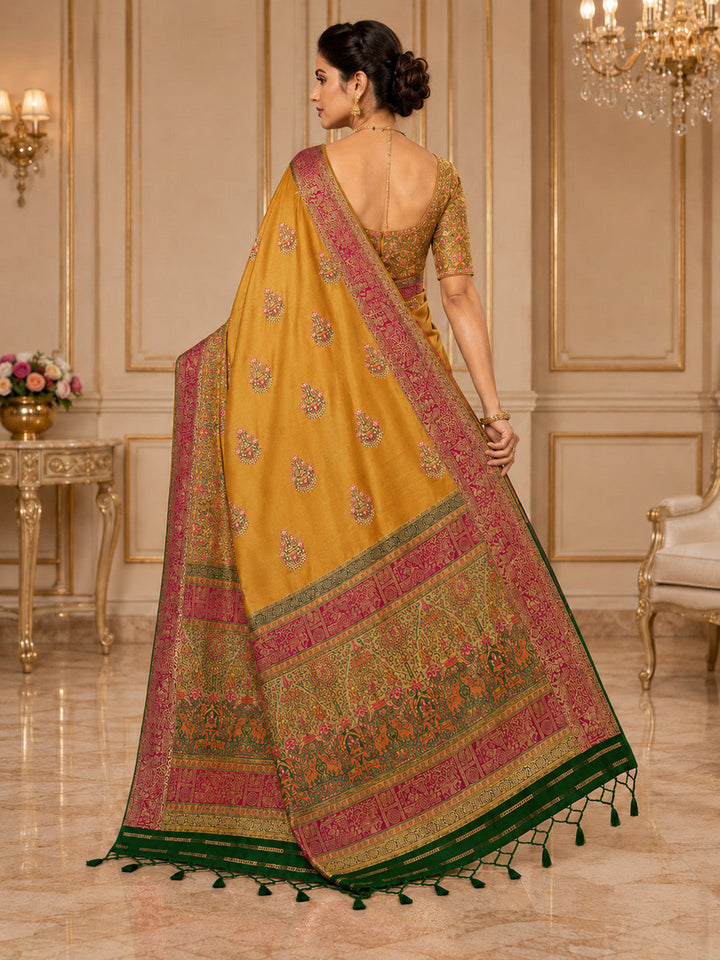 Mustard Embroidered Art Silk Saree