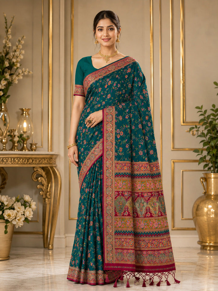 Blue Printed Art Silk Saree