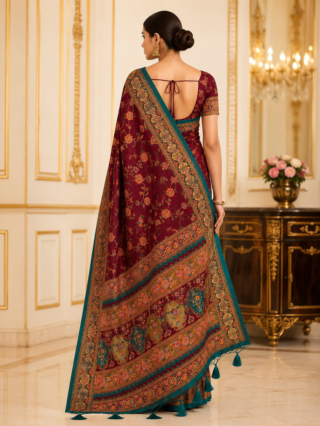 Maroon Printed Art Silk Saree