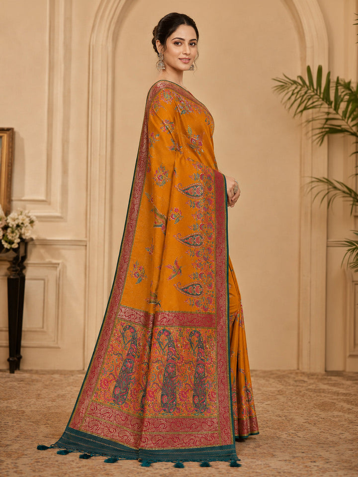 Mustard Embroidered Art Silk Saree