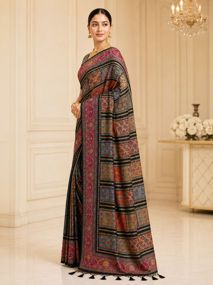 Black Printed Art Silk Saree