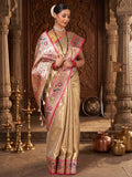 Cream Woven Design Viscoris Saree