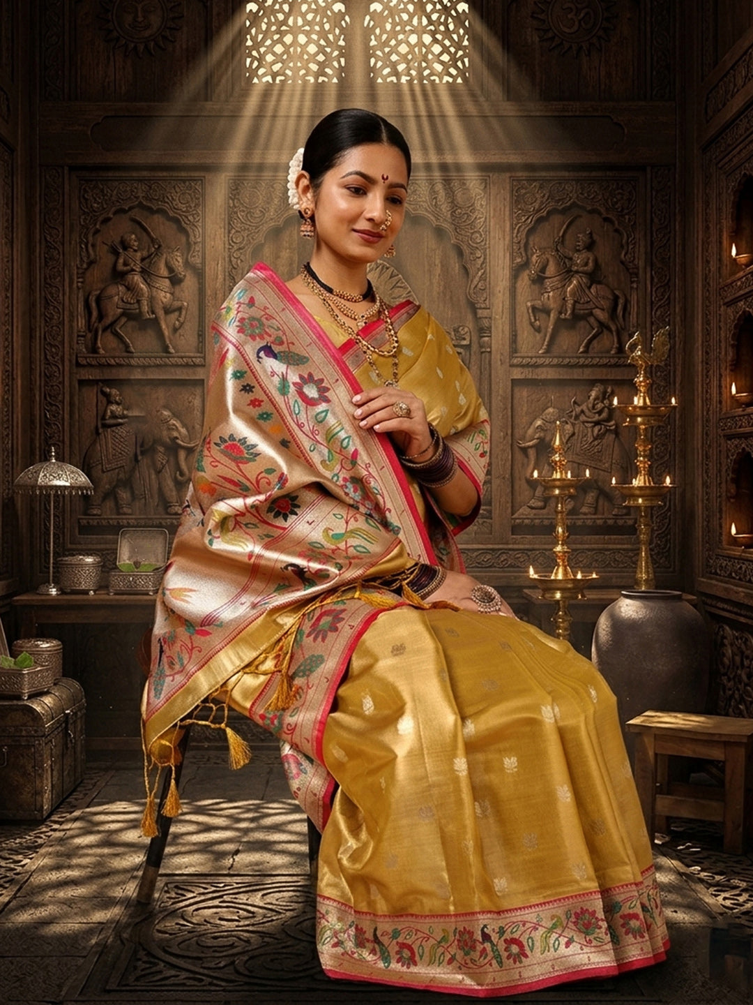 Gold Woven Design Viscoris Saree