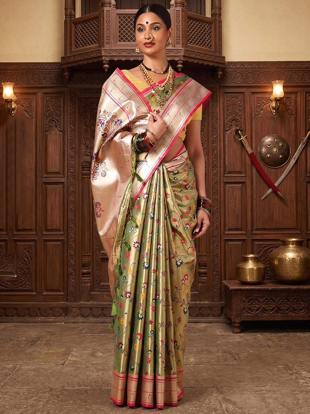 Green Woven Design Viscoris Saree