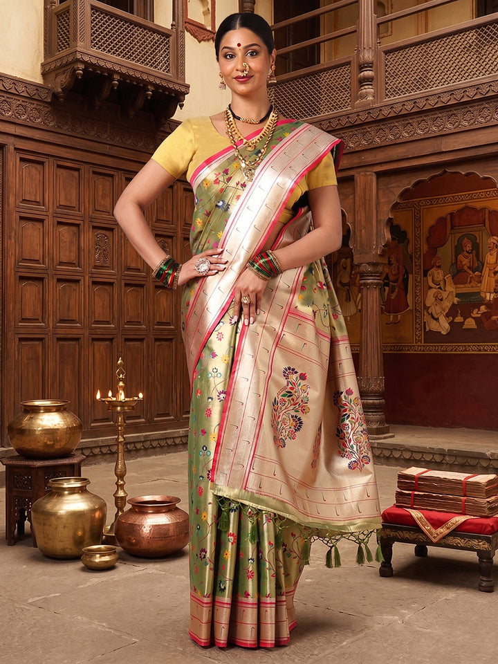 Green Woven Design Viscoris Saree