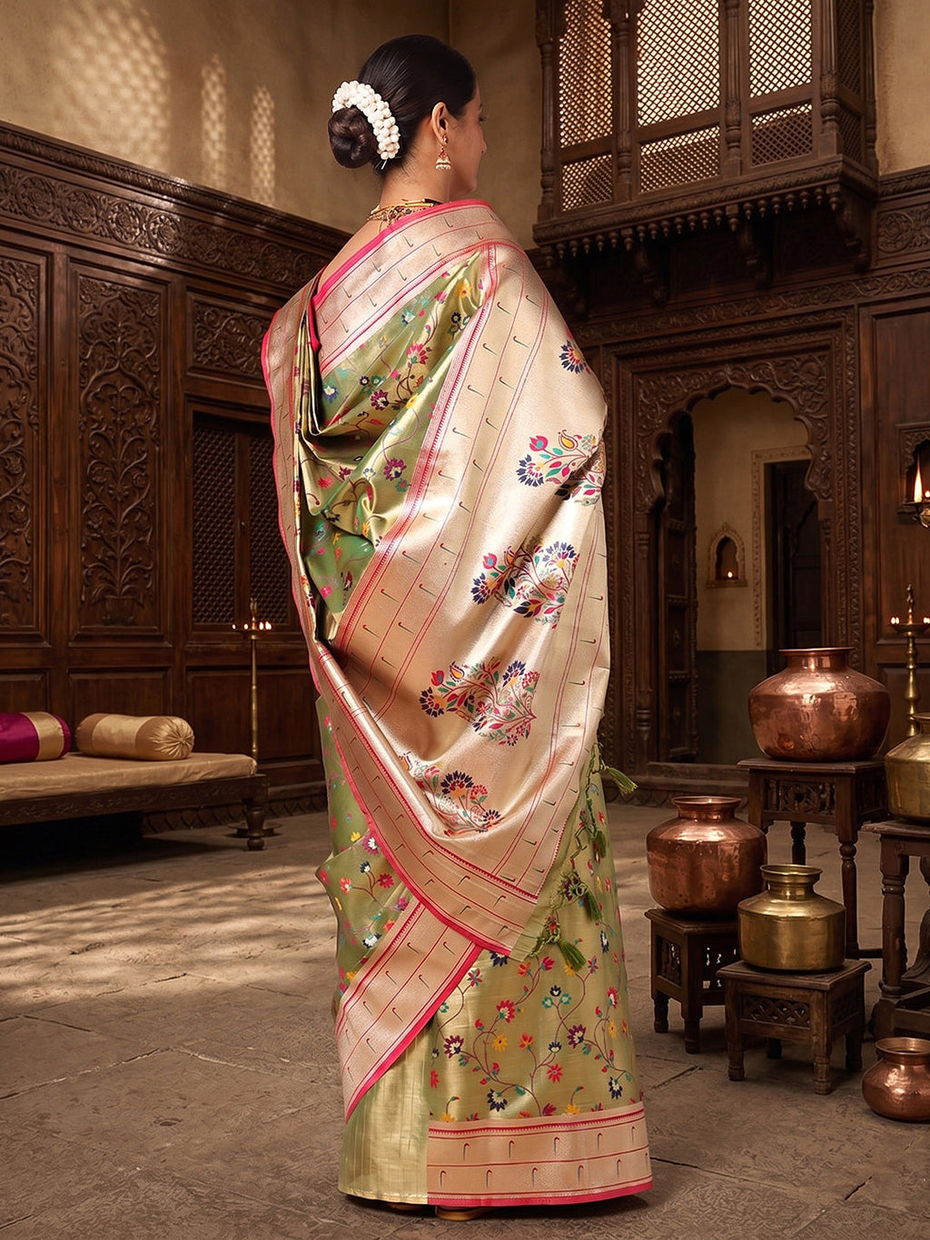 Green Woven Design Viscoris Saree