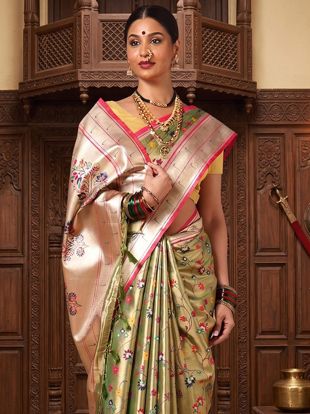 Green Woven Design Viscoris Saree