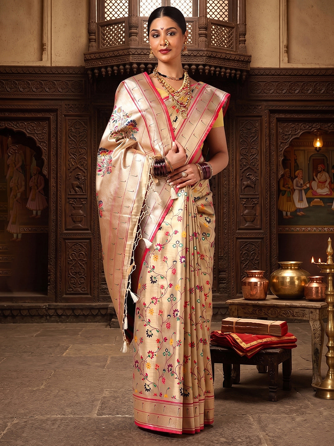 Off White Woven Design Viscoris Saree