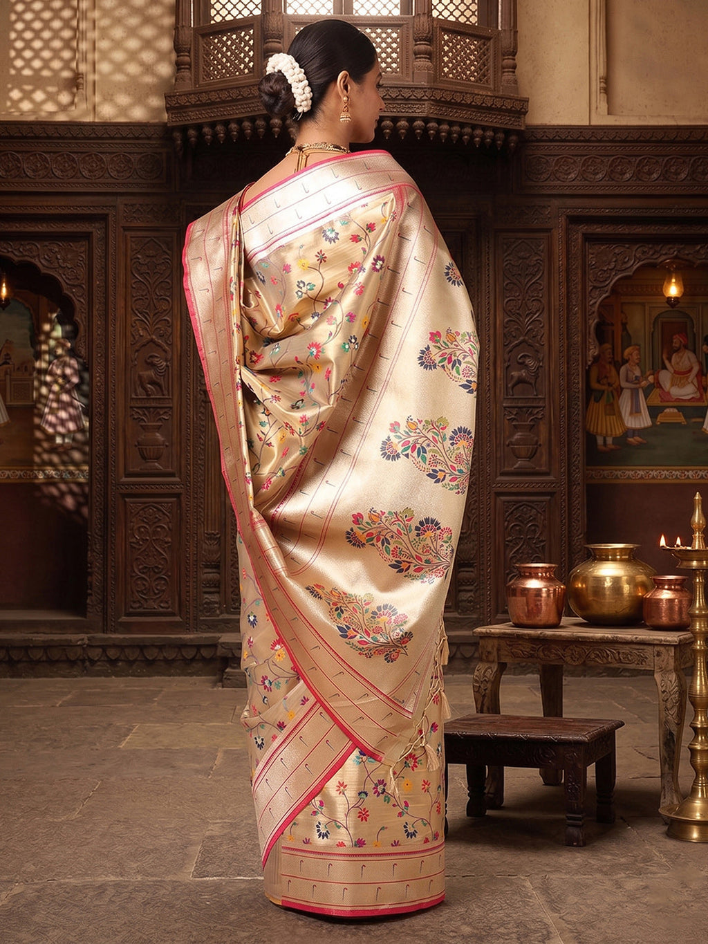 Off White Woven Design Viscoris Saree