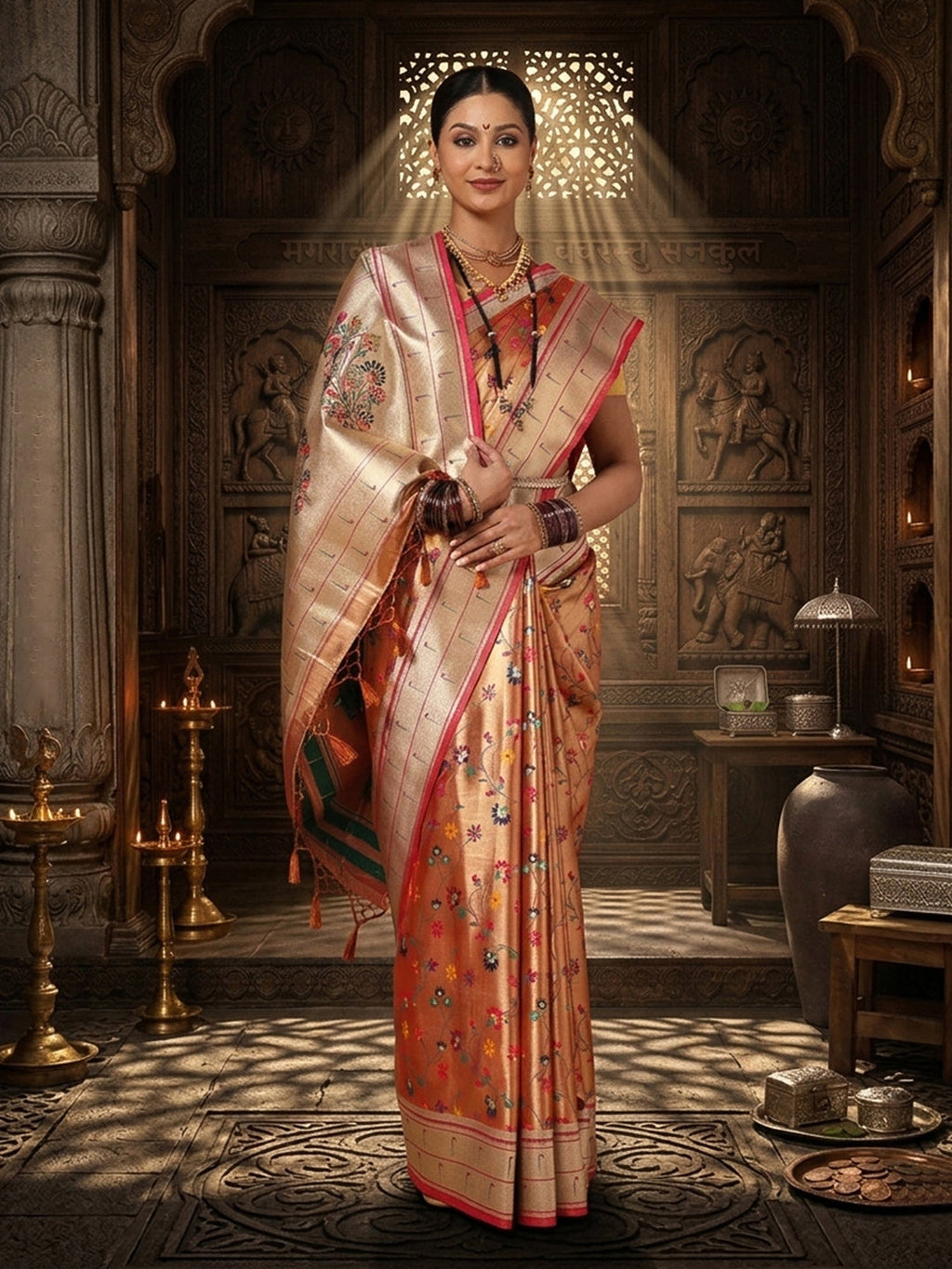 Orange Woven Design Viscoris Saree